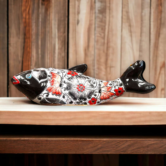 Handmade Talavera Fish Statue - Vibrant Art