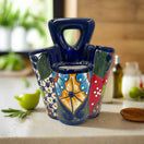 Talavera Utensil Holder | Colorful Handcrafted Mexican Organizer - hand-painted cobalt and multicolor Talavera ceramic utensil holder