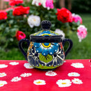Handmade Talavera Sugar Jar | Colorful Mexican Ceramic Pot hand-painted floral ceramic sugar jar with lid and handles