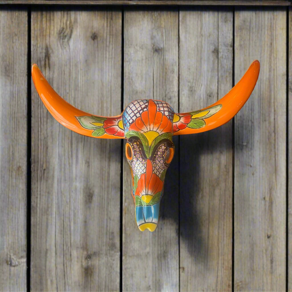 Handmade Talavera Longhorn Skull - Mexican Art