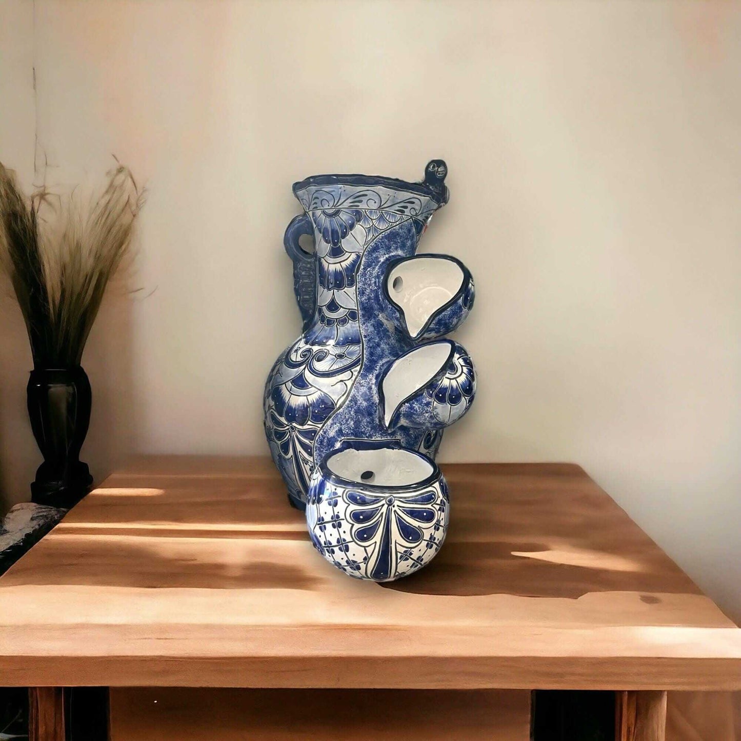 Handmade Talavera Wall Fountain - Blue & White Decor