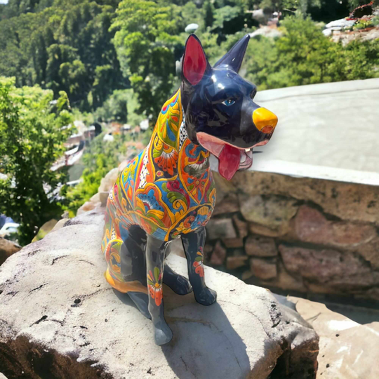 Huge Talavera Dog Statue | Colorful Mexican Ceramic Statue hand-painted Talavera ceramic dog sculpture from Guanajuato
