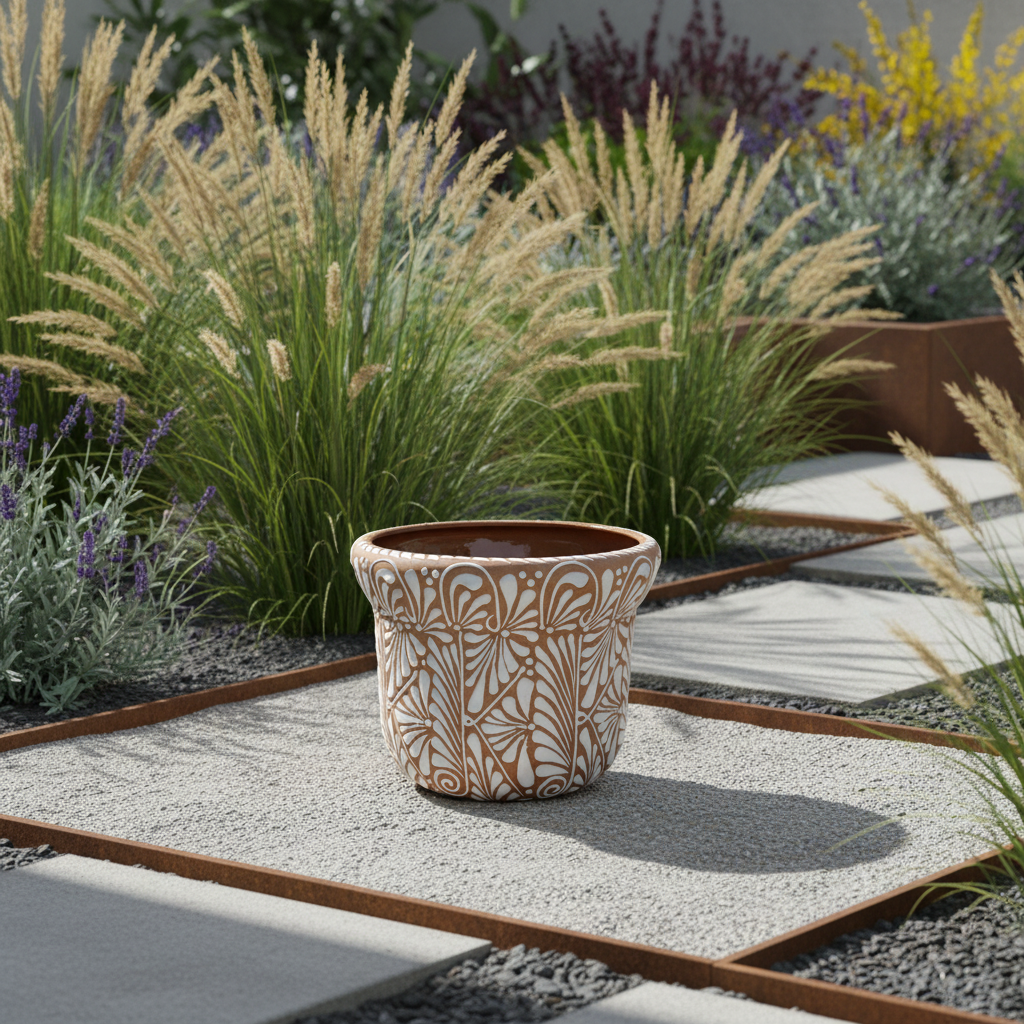 Terracotta & White Talavera Planter | Handcrafted Pottery Art