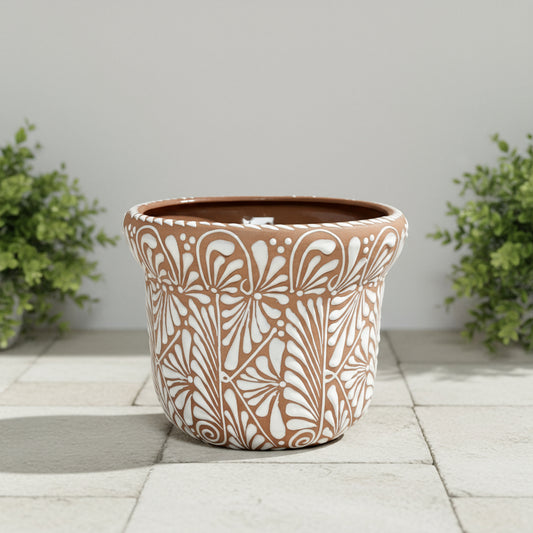 Terracotta & White Talavera Planter | Handcrafted Pottery Art