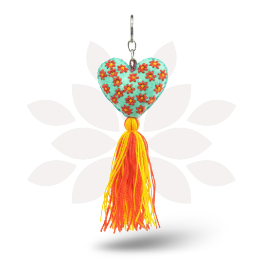 Embroidered Love Heart Tassel Keychain - Mexico