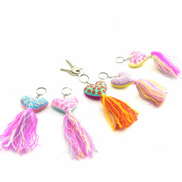 Embroidered Love Heart Tassel Keychain - Mexico
