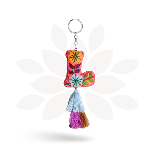Alphabet Letter Embroidered Boho Keychain | Bag Charm - Mexico