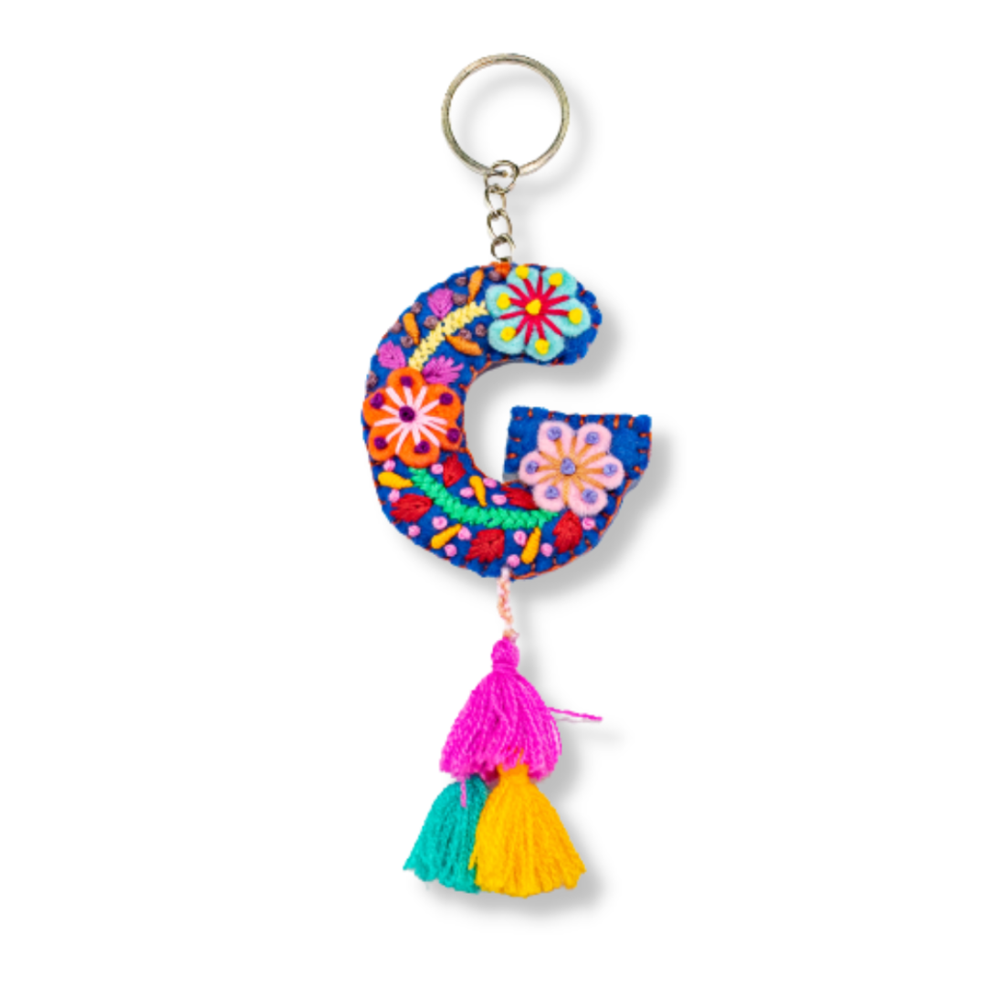 Alphabet Letter Embroidered Boho Keychain | Bag Charm - Mexico