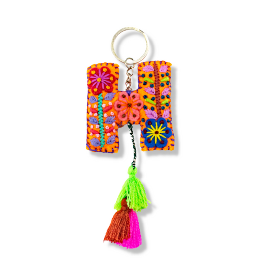 Alphabet Letter Embroidered Boho Keychain | Bag Charm - Mexico