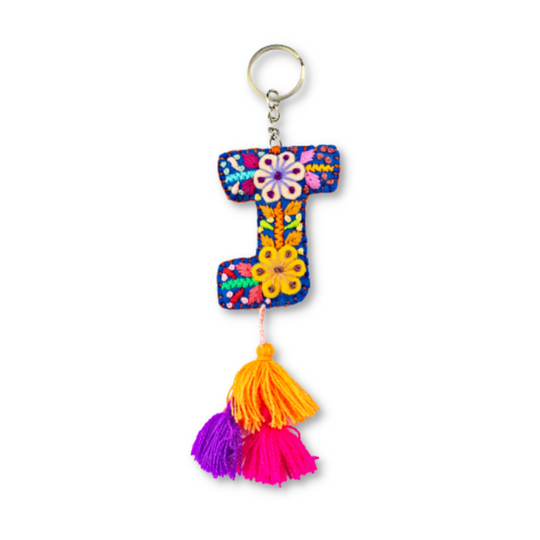 Alphabet Letter Embroidered Boho Keychain | Bag Charm - Mexico