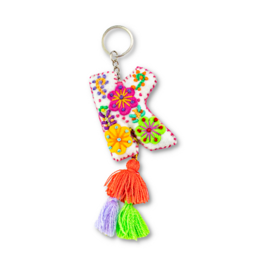 Alphabet Letter Embroidered Boho Keychain | Bag Charm - Mexico