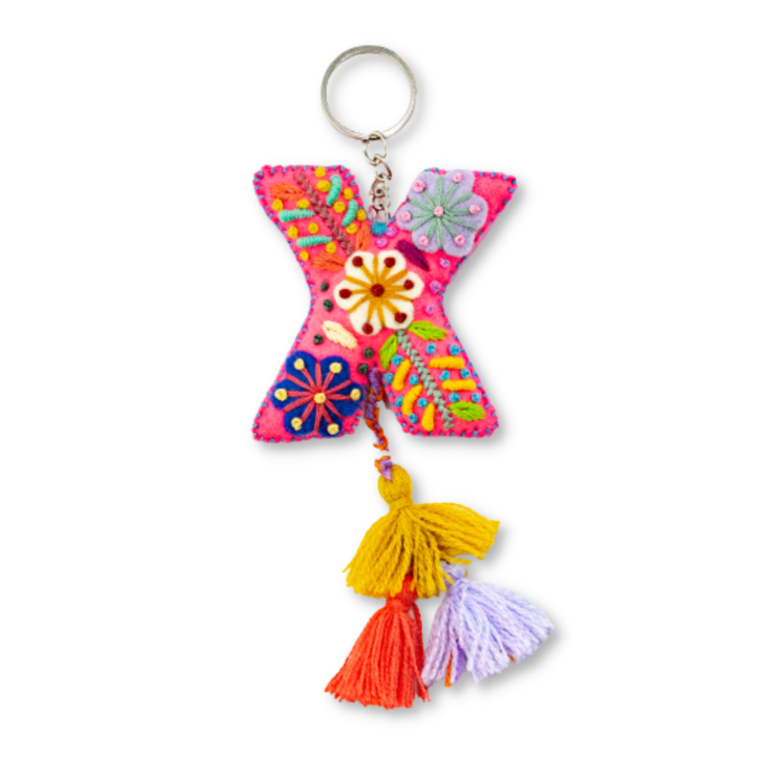 Alphabet Letter Embroidered Boho Keychain | Bag Charm - Mexico
