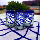 Hand-Blown Mexican Drinking Glass | Blue Swirl Design - set of three hand-blown lead-free glasses with vibrant blue swirl pattern