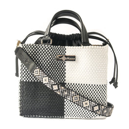 Mai Woven Bag Strap - Black & White with Leather