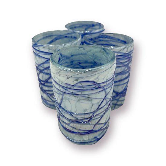 Mexican Hand Blown Drinking Glasses | White and Blue Artisan Glassware