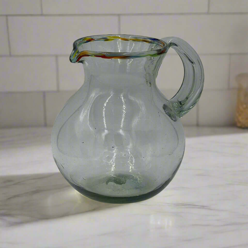Mexican Hand Blown Glass Pitcher | Unique Design