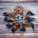 Mexican Handmade Octopus Wall Art | Hand Painted Talavera (Large) - colorful hand-painted Talavera ceramic octopus with floral motifs