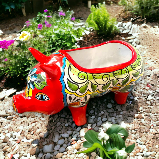 Mexican Handmade Pig Planter | Colorful Talavera Pig (Medium Size)