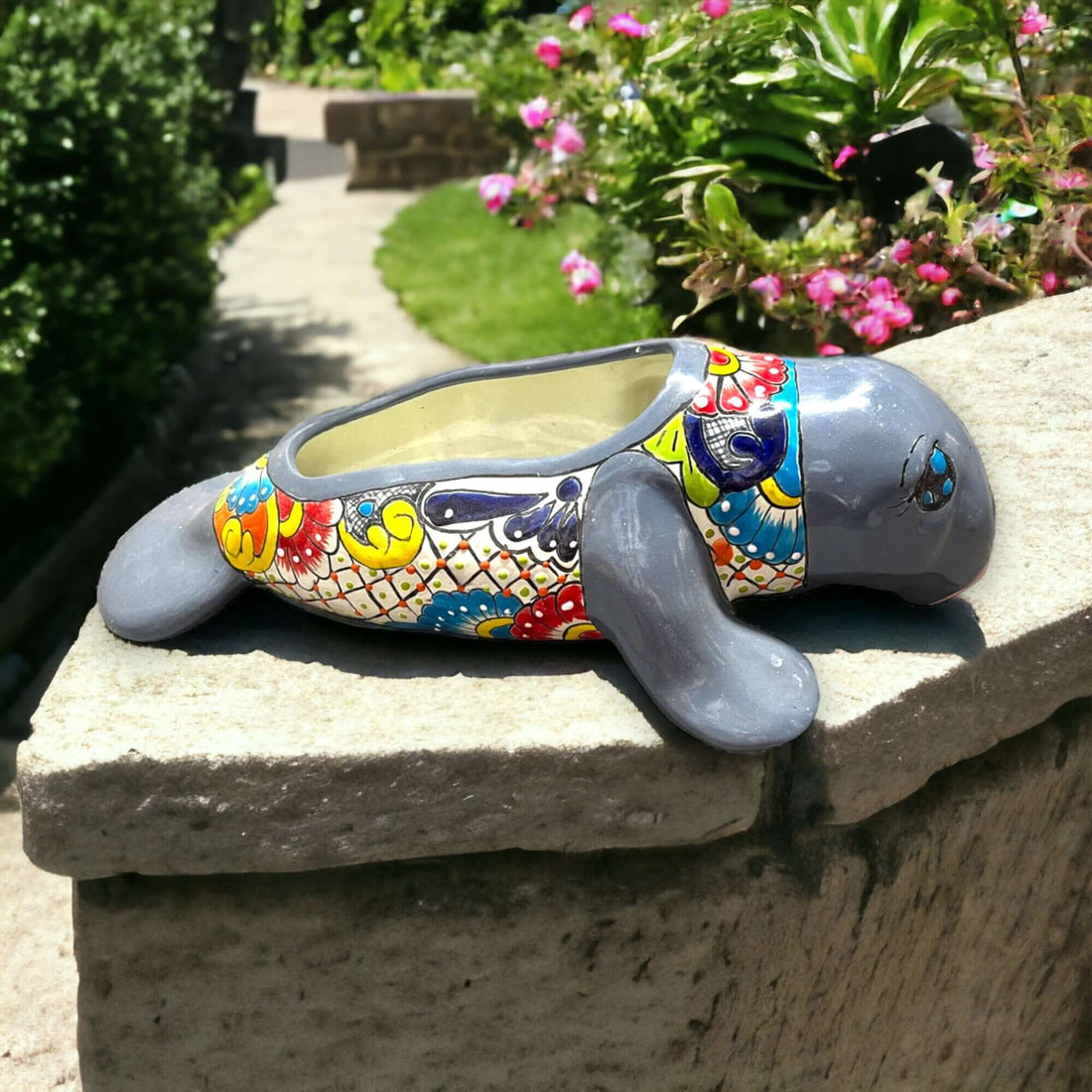 Mexican Handmade Seal Planter | Colorful Talavera Seal (Medium Size) - hand-painted Talavera ceramic seal planter from Guanajuato, Mexico