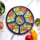 Talavera Appetizer Tray Set | Mexican Hand Painted Pottery - vibrant hand-painted floral platter in orange, blue, yellow and green