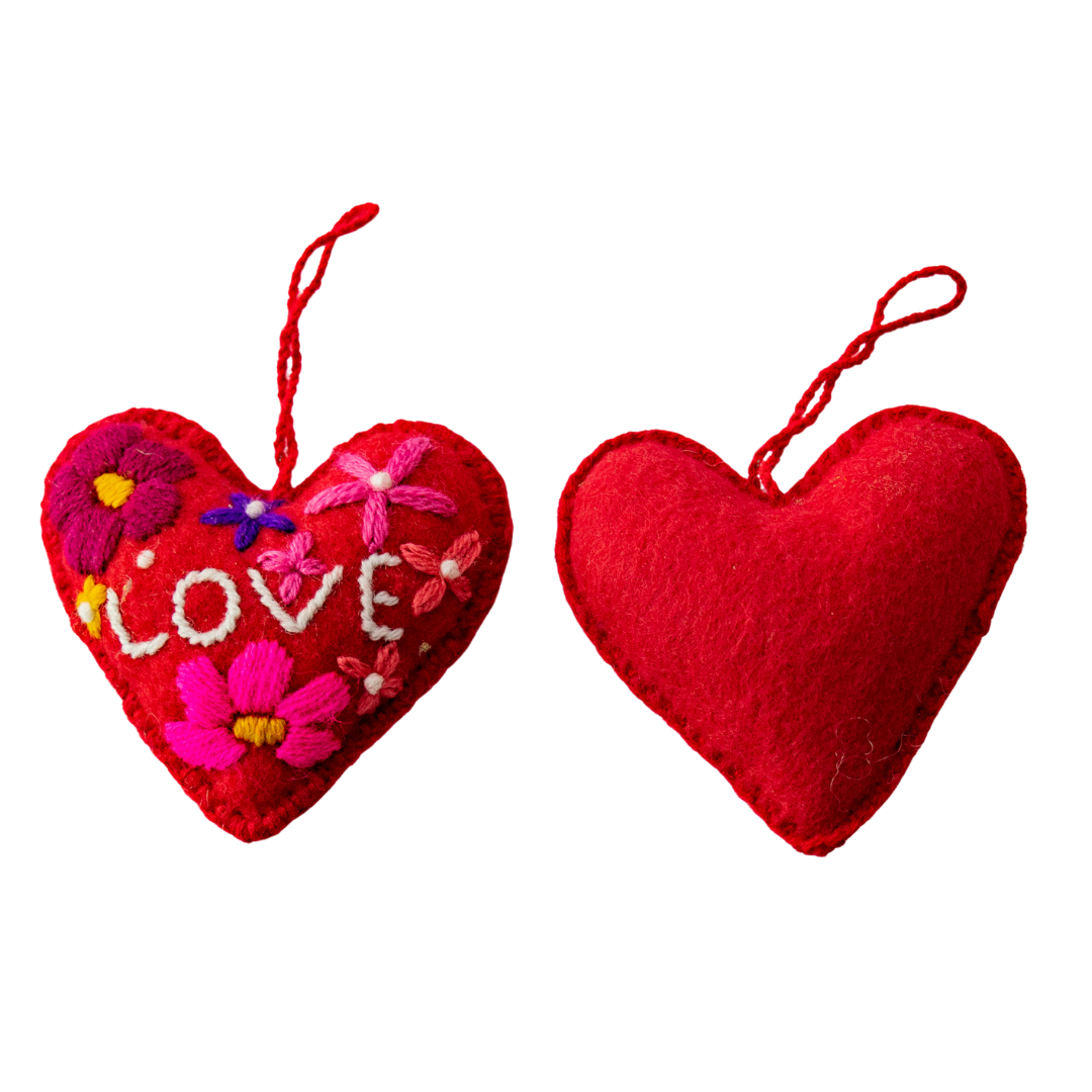 Love Heart Embroidered Handmade Ornament - Mexico