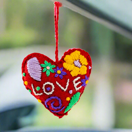 Love Heart Embroidered Handmade Ornament - Mexico
