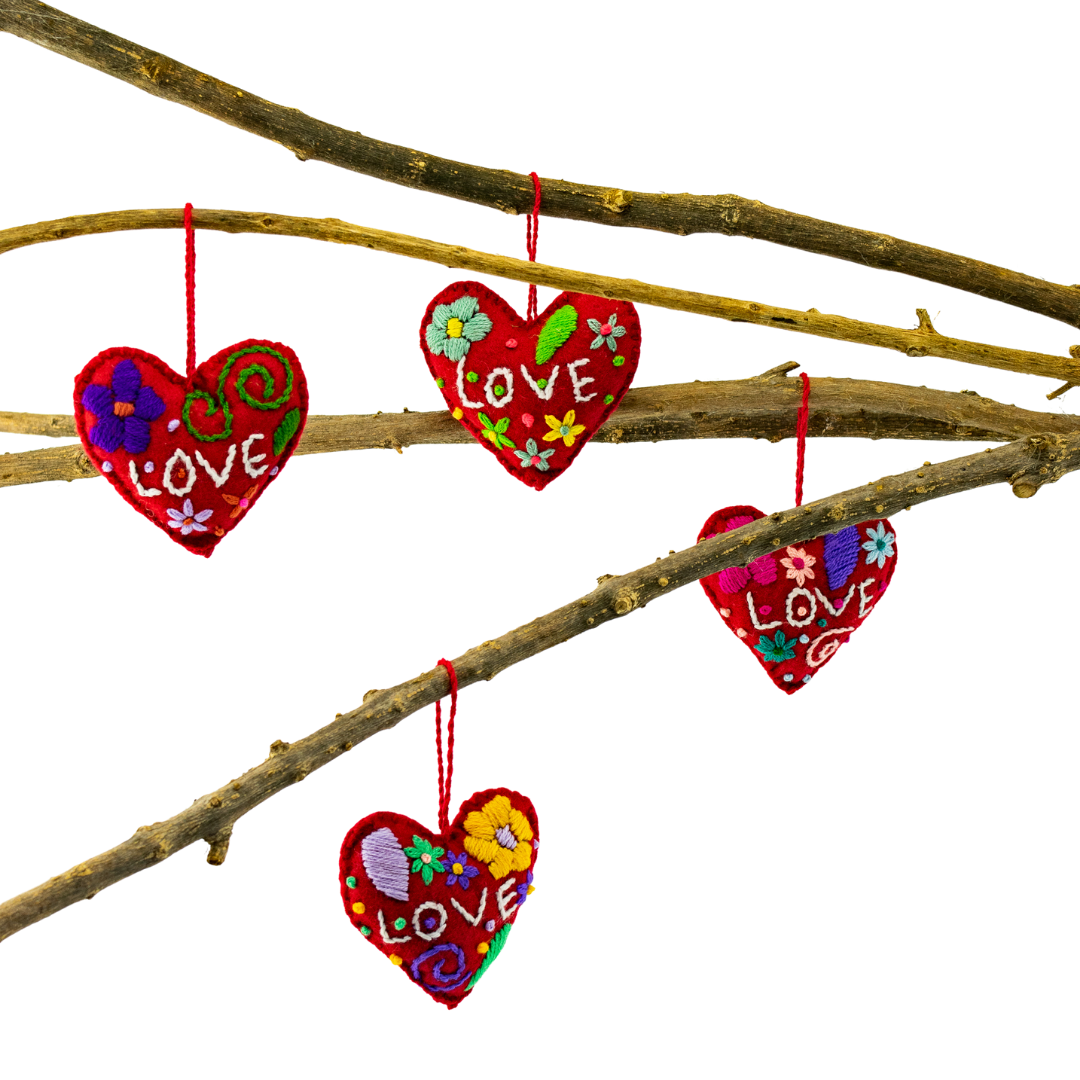 Love Heart Embroidered Handmade Ornament - Mexico