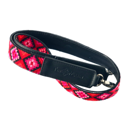 Mai Woven Bag Strap - Poppy with Leather