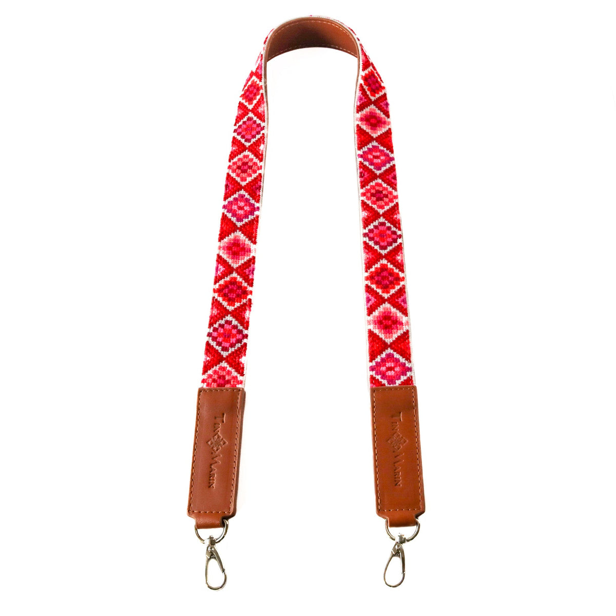 Mai Woven Bag Strap - Poppy with Leather