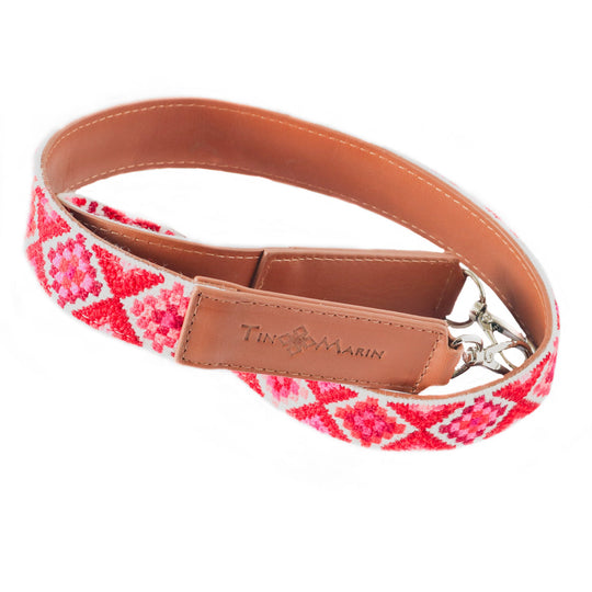 Mai Woven Bag Strap - Poppy with Leather