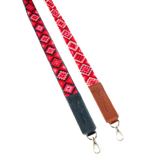 Mai Woven Bag Strap - Poppy with Leather