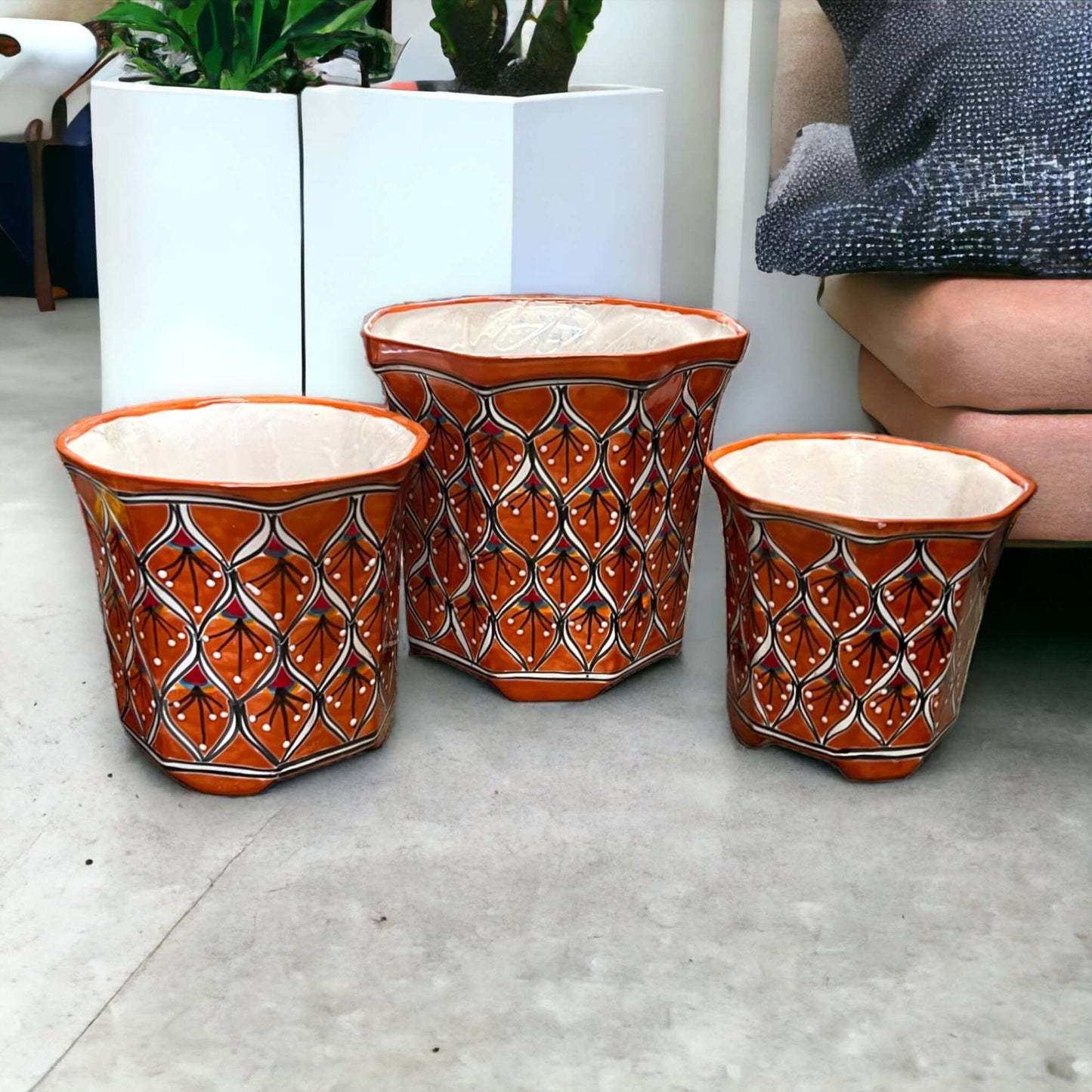 Set of 3 Talavera Peacock Planters | Hand-Painted Art