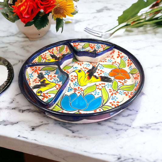 Talavera Bird Appetizer Tray | Mexican Pottery Dish