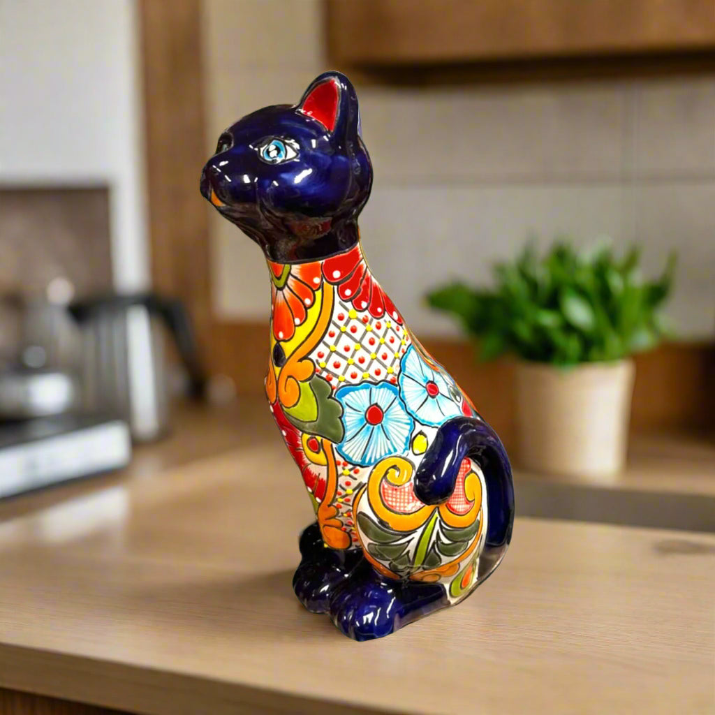 Talavera Cat Statue | Handcrafted Mexican Art