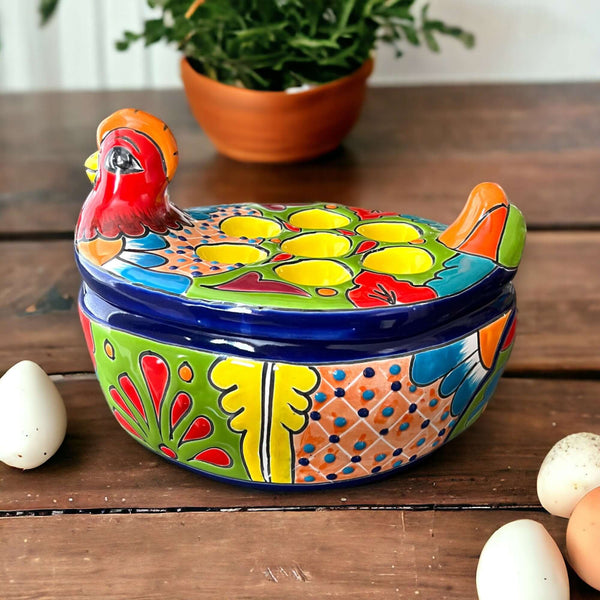 Talavera Chicken Egg Crate | Ceramic Egg Holder