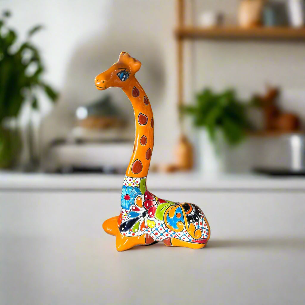 Talavera Giraffe Sculpture | Hand-Painted Ceramic Decor