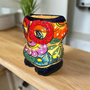 Talavera Owl Planter | Double-Faced Hand-Painted Pottery — hand-painted cobalt orange lime sky-blue floral owl ceramic planter