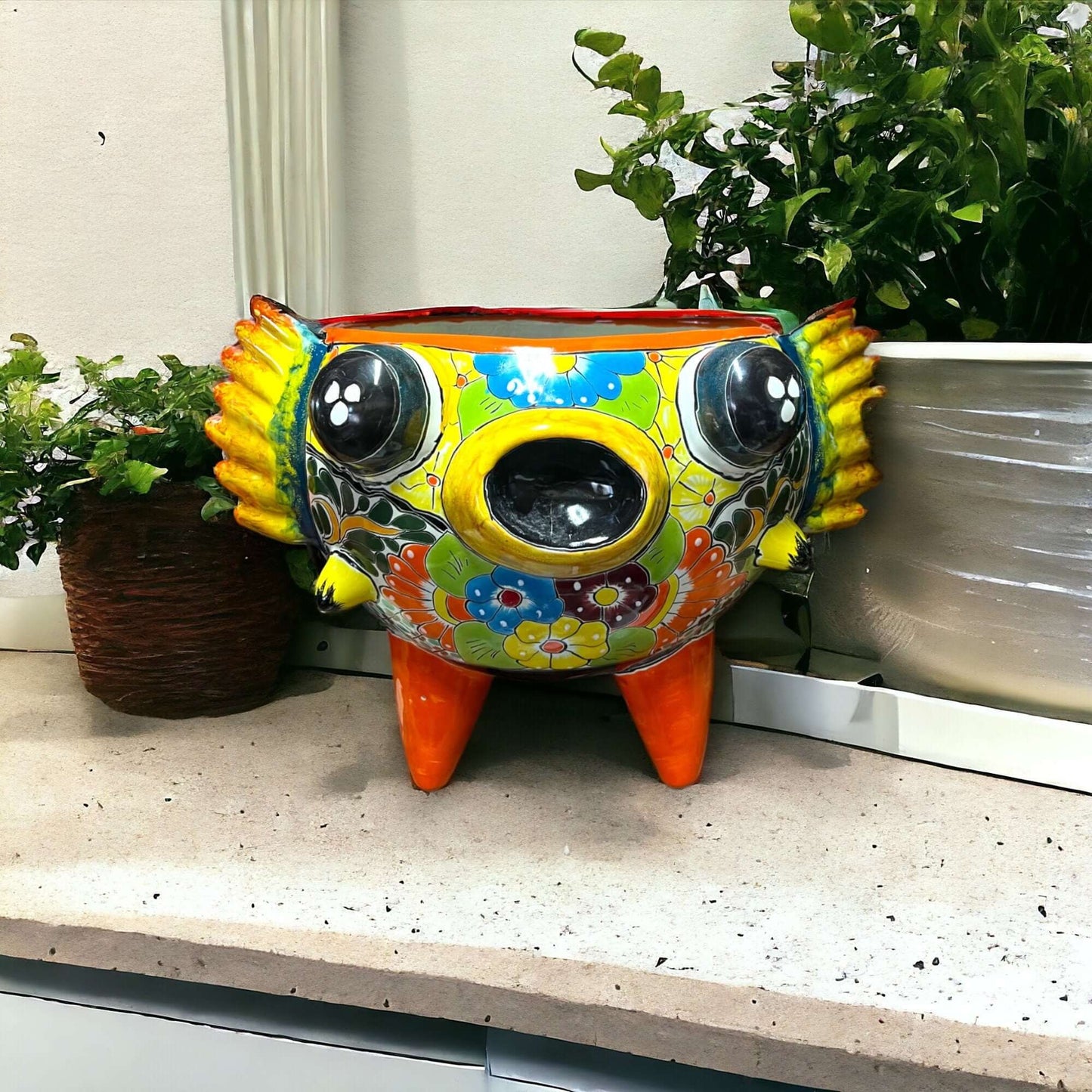 Hand-Painted Talavera Puffer Fish Planter