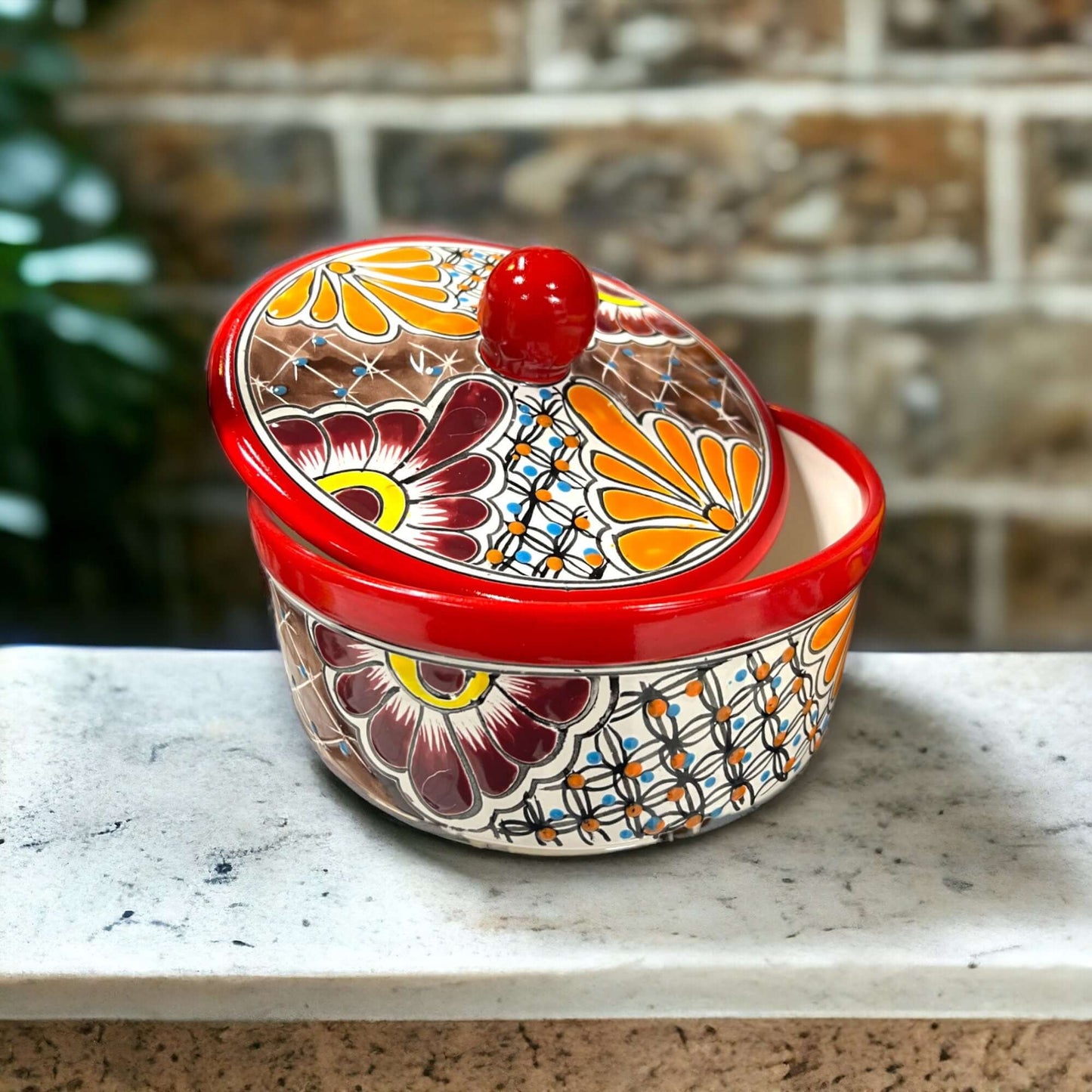 Talavera Tortilla Warmer - Red Mexican Pottery