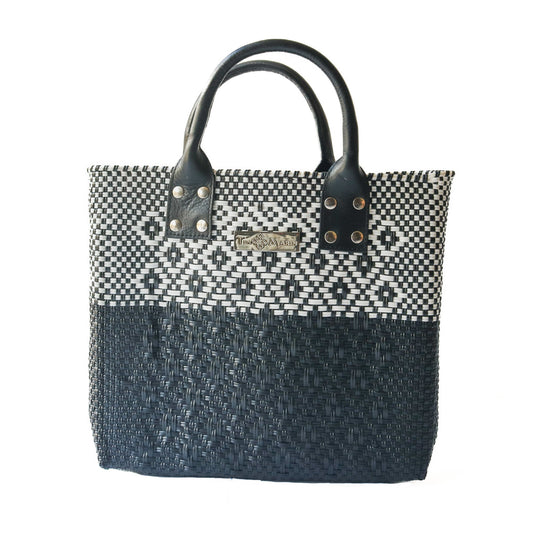 Black Large Woven Crossbody Bag - Black Leather