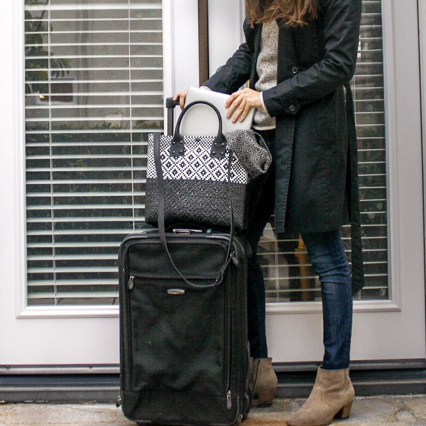 Black Large Woven Crossbody Bag - Black Leather