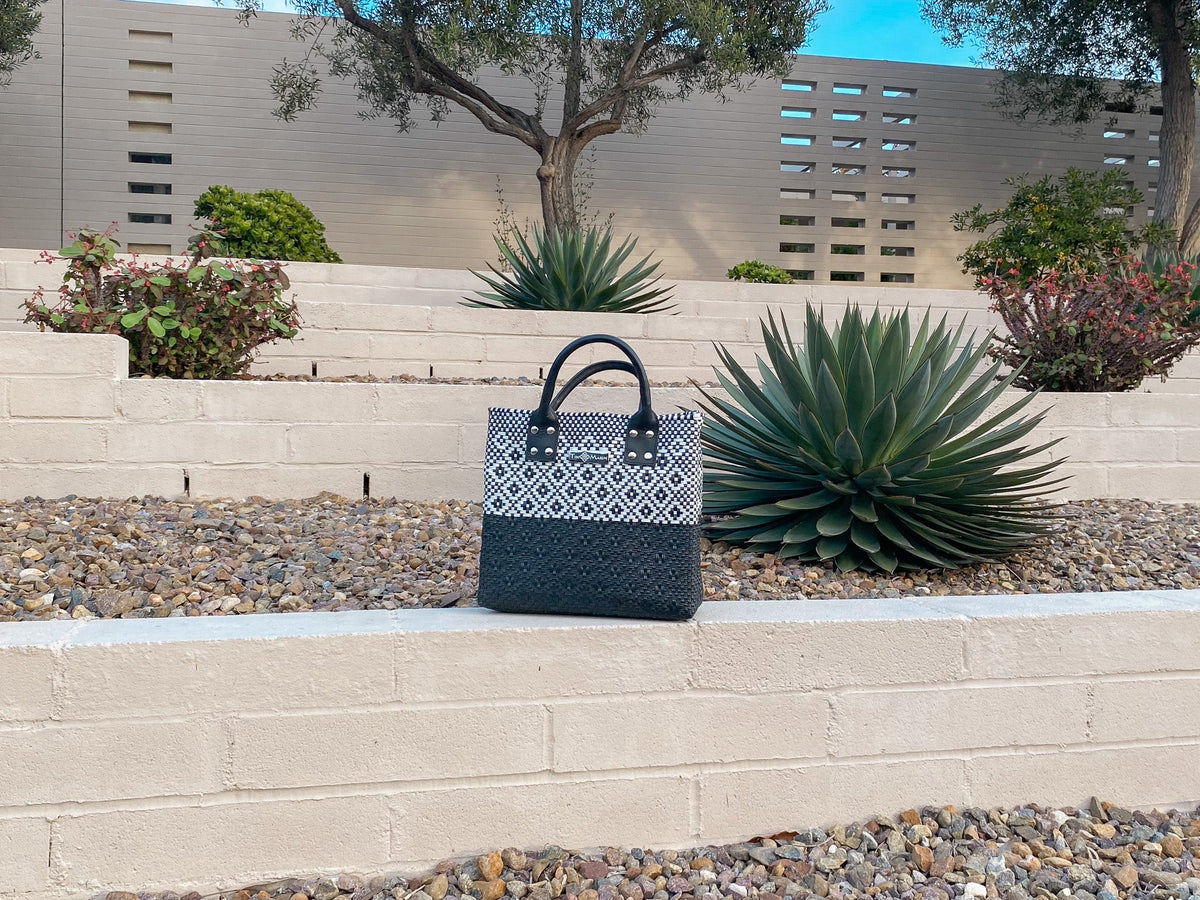 Black Large Woven Crossbody Bag - Black Leather