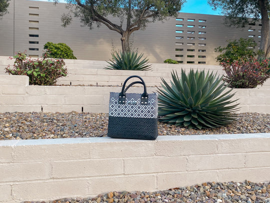 Black Large Woven Crossbody Bag - Black Leather