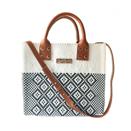 White Large Woven Crossbody Bag - Leather