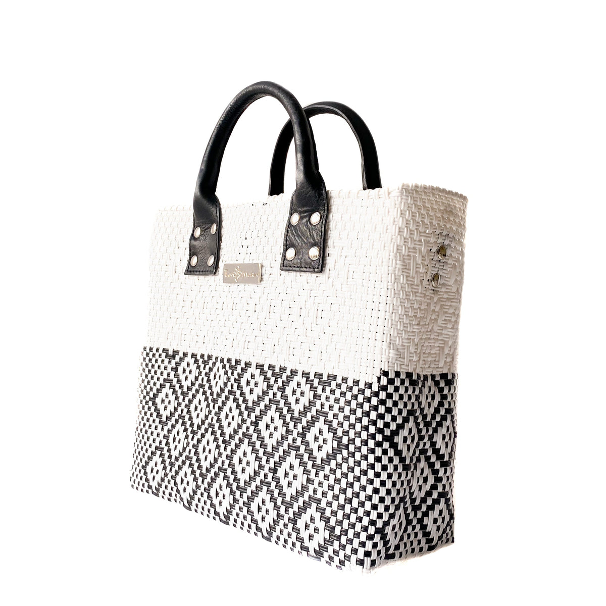 White Large Woven Crossbody Bag - Leather