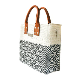White Large Woven Crossbody Bag - Leather