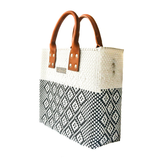 White Large Woven Crossbody Bag - Leather