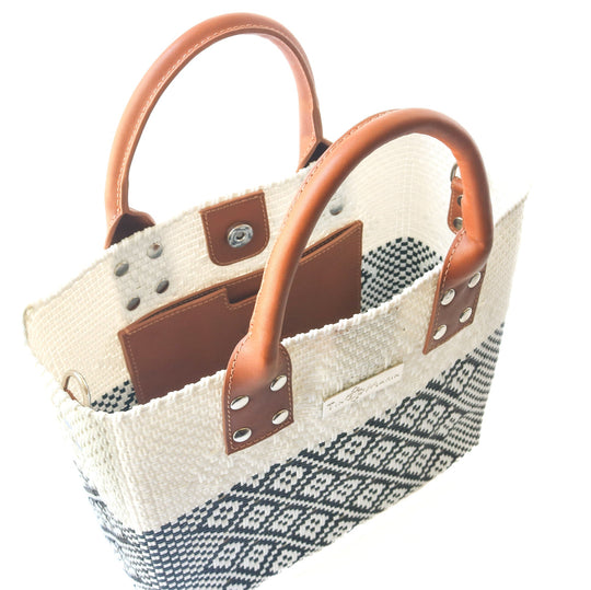 White Large Woven Crossbody Bag - Leather