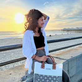 White Large Woven Crossbody Bag - Leather