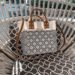 White Large Woven Crossbody Bag - Leather